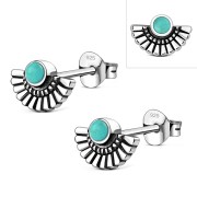 Turquoise Ethnic Style Sterling Silver Stud Earrings, e436st